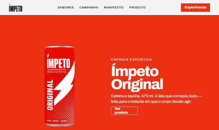 Landing page da bebida energética Ímpeto